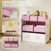 Scaffale Portagiochi Mobile Porta Giocattoli 3 Livelli 6 Cesti, Rosa