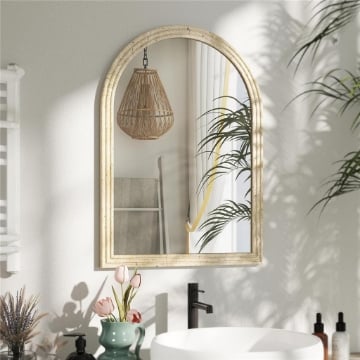 SPECCHIO DA PARETE AD ARCO CON BORDO SCANALATO E GANCI, IN VETRO E POLISTIRENE, 50X2X70 CM, BEIGE