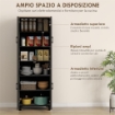 Mobile Dispensa da Cucina in Legno con 5 Ripiani Regolabili e 4 Ante, 60x30x170.5 cm, Nero