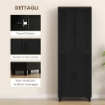 Mobile Dispensa da Cucina in Legno con 5 Ripiani Regolabili e 4 Ante, 60x30x170.5 cm, Nero