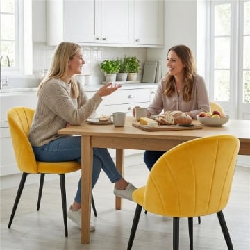 SET 2 SEDIE DA PRANZO IMBOTTITE CON SCHIENALE A CONCHIGLIA IN VELLUTO, 52X55X79 CM, GIALLO