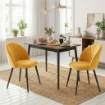 SET 2 SEDIE DA PRANZO IMBOTTITE CON SCHIENALE A CONCHIGLIA IN VELLUTO, 52X55X79 CM, GIALLO