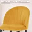 SET 2 SEDIE DA PRANZO IMBOTTITE CON SCHIENALE A CONCHIGLIA IN VELLUTO, 52X55X79 CM, GIALLO