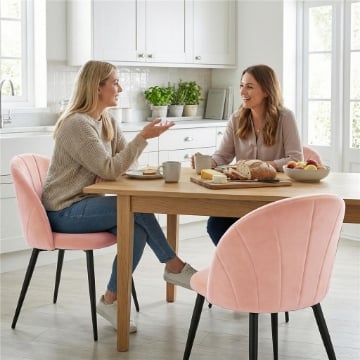 Set 2 Sedie da Pranzo Imbottite con Schienale a Conchiglia in Velluto, 52x55x79 cm, Rosa
