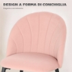 Set 2 Sedie da Pranzo Imbottite con Schienale a Conchiglia in Velluto, 52x55x79 cm, Rosa