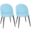 SET 2 SEDIE DA PRANZO IMBOTTITE CON SCHIENALE A CONCHIGLIA IN VELLUTO, 52X55X79 CM, AZZURRO
