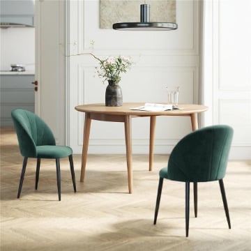 SET 2 SEDIE DA PRANZO IMBOTTITE CON SCHIENALE A CONCHIGLIA IN VELLUTO, 52X55X79 CM, VERDE SCURO