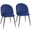 SET 2 SEDIE DA PRANZO IMBOTTITE CON SCHIENALE A CONCHIGLIA IN VELLUTO, 52X55X79 CM, BLU