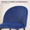 SET 2 SEDIE DA PRANZO IMBOTTITE CON SCHIENALE A CONCHIGLIA IN VELLUTO, 52X55X79 CM, BLU