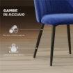 SET 2 SEDIE DA PRANZO IMBOTTITE CON SCHIENALE A CONCHIGLIA IN VELLUTO, 52X55X79 CM, BLU