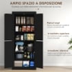 MOBILE CUCINA ALTO CON 6 RIPIANI REGOLABILI E 4 ANTE IN LEGNO, 76X40.5X184 CM, NERO