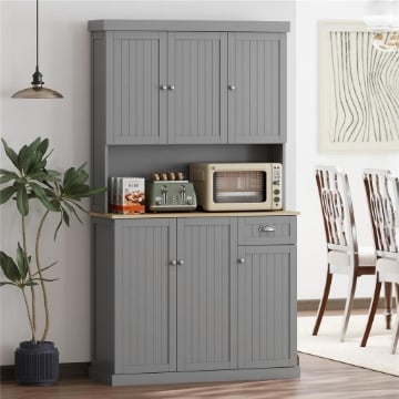 Mobile Cucina Credenza Country con Mensole Regolabili 101x39x180cm Grigio