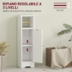 Mobile Porta Carta Igienica in Legno con Armadietto con Ripiano Interno Regolabile, 21x20x79 cm, Bianco