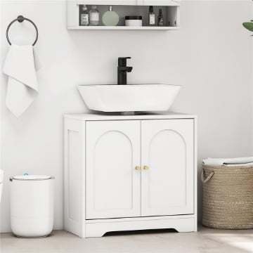 Mobile Sotto Lavabo Bagno a 2 Ante con Ripiano Regolabile su 3 Livelli, in Legno, 60x30x65 cm, Bianco