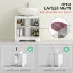 Mobile Sotto Lavabo Bagno a 2 Ante con Ripiano Regolabile su 3 Livelli, in Legno, 60x30x65 cm, Bianco