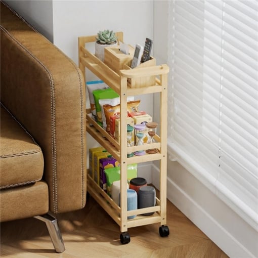 Scaffale Bagno Carrello Portaoggetti Salvaspazio 3 Ripiani 55x20x75 cm