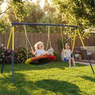 Struttura per Altalena da Giardino per Bambini 3-8 Anni in Acciaio, 4 Ganci, 260x160x178 cm, Blu