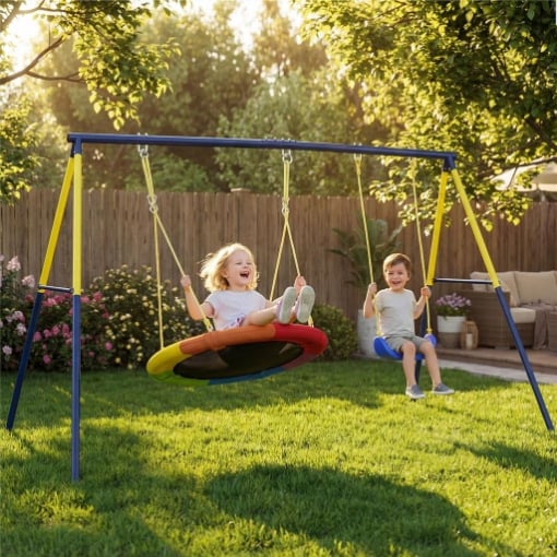 Struttura per Altalena da Giardino per Bambini 3-8 Anni in Acciaio, 4 Ganci, 260x160x178 cm, Blu