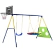 Set Altalena da Giardino 4 in 1 per Bambini 3-8 Anni con 2 Altalene, Canestro e Porta da Calcio