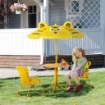Set da Esterno per Bambini 4 pz con 2 Sedie, Ombrellone e Tavolo Rotondo, in Acciaio e Tessuto Oxford Giallo