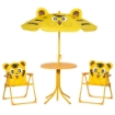 Set da Esterno per Bambini 4 pz con 2 Sedie, Ombrellone e Tavolo Rotondo, in Acciaio e Tessuto Oxford Giallo