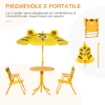 Set da Esterno per Bambini 4 pz con 2 Sedie, Ombrellone e Tavolo Rotondo, in Acciaio e Tessuto Oxford Giallo