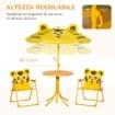 Set da Esterno per Bambini 4 pz con 2 Sedie, Ombrellone e Tavolo Rotondo, in Acciaio e Tessuto Oxford Giallo