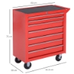 Carrello Porta Attrezzi con 7 Cassetti, Tappetini in EVA, Serratura e 2 Chiavi, Ruote con Freno, Maniglia, Rosso