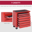 Carrello Porta Attrezzi con 7 Cassetti, Tappetini in EVA, Serratura e 2 Chiavi, Ruote con Freno, Maniglia, Rosso