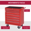 Carrello Porta Attrezzi con 7 Cassetti, Tappetini in EVA, Serratura e 2 Chiavi, Ruote con Freno, Maniglia, Rosso
