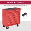 Carrello Porta Attrezzi con 7 Cassetti, Tappetini in EVA, Serratura e 2 Chiavi, Ruote con Freno, Maniglia, Rosso