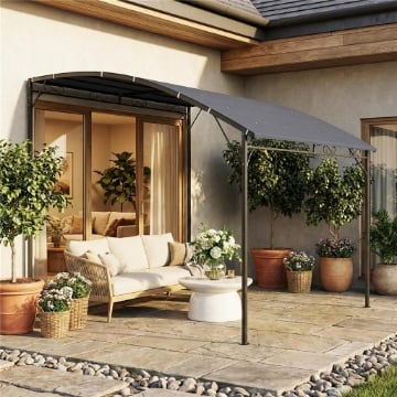 Gazebo Pergola con 16 Fori di Drenaggio, in Metallo e Poliestere, 3.8x2.8m, Grigio