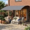 Gazebo Pergola con 16 Fori di Drenaggio, in Metallo e Poliestere, 3.8x2.8m, Grigio