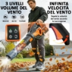 Soffiatore a Batteria 20V, Motore Brushless 900W, 3 Livelli VelocitÓ, Turbo Boost, Caricabatterie