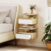 Set di 2 Comodini Sospesi con Cassetto e Mensola Aperta, 35x32x22.5 cm, Bianco e Rovere