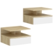 Set di 2 Comodini Sospesi con Cassetto e Mensola Aperta, 35x32x22.5 cm, Bianco e Rovere