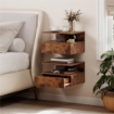 SET DI 2 COMODINI SOSPESI CON CASSETTO E MENSOLA APERTA, 35X32X22.5 CM, MARRONE RUSTICO