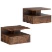 SET DI 2 COMODINI SOSPESI CON CASSETTO E MENSOLA APERTA, 35X32X22.5 CM, MARRONE RUSTICO