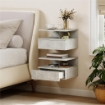 Set di 2 Comodini Sospesi con Cassetto e Mensola Aperta, 35x32x22.5 cm, Grigio Cemento