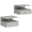 Set di 2 Comodini Sospesi con Cassetto e Mensola Aperta, 35x32x22.5 cm, Grigio Cemento