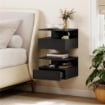 Set di 2 Comodini Sospesi con Cassetto e Mensola Aperta, 35x32x22.5 cm, Nero