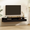 Set di 2 Comodini Sospesi con Cassetto e Mensola Aperta, 35x32x22.5 cm, Nero