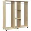 ARMADIO GUARDAROBA A ROTELLE CON 2 BARRE E 3 RIPIANI APERTI, IN LEGNO E ALLUMINIO, 120X40X128 CM, COLOR LEGNO