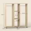 ARMADIO GUARDAROBA A ROTELLE CON 2 BARRE E 3 RIPIANI APERTI, IN LEGNO E ALLUMINIO, 120X40X128 CM, COLOR LEGNO