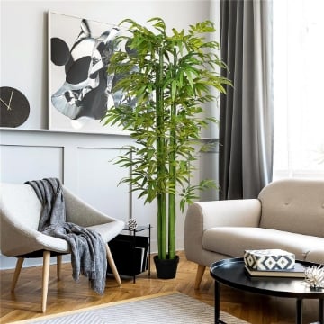 PIANTA ARTIFICIALE DI BAMBÙ, 180 CM PIANTA FINTA REALISTICO CON VASO DECORATIVO PER SOGGIORNO E CAMERA DA LETTO, VERDE
