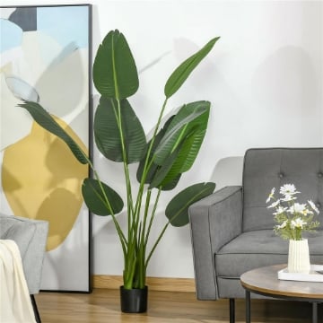 ALBERO ARTIFICIALE DI BANANO 160 CM CON VASO E 10 FOGLIE REALISTICHE, PIANTA FINTE TROPICALE PER DECORAZIONI INTERNI ED ESTERNI, VERDE