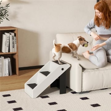 SCALETTA PER CANI E GATTI CON 3 SCALINI ANTISCIVOLO, DESIGN PIEGHEVOLE CON CAPACITÀ 10 KG, CREMA