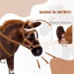 CAVALLO A DONDOLO PER BAMBINI 2+ ANNI CON NITRITO, SELLA E STAFFE, IN PELUCHE E METALLO, 85X28X60 CM, MARRONE