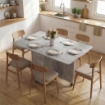Tavolo da Pranzo Pieghevole a Ruote con 2 Cassetti, 2 Ante e Armadietto, in Legno, 140x76x74 cm, Grigio Cemento