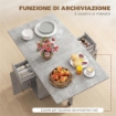 Tavolo da Pranzo Pieghevole a Ruote con 2 Cassetti, 2 Ante e Armadietto, in Legno, 140x76x74 cm, Grigio Cemento